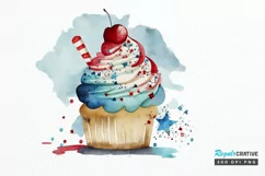 Watercolor 4th of July Cute Cupcake PNG Clipart Product Image 1