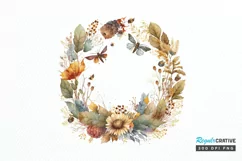 Watercolor Floral Wreath Autumn PNG Clipart Product Image 1