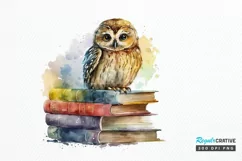 Watercolor Owl On Books PNG Clipart Product Image 1