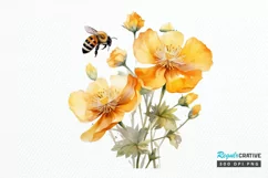 Bee and Flowers Watercolor PNG Clipart Product Image 1