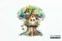 Fairy Tree House Watercolor PNG Clipart Product Image 1