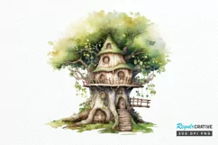 Fairy Tree House Watercolor PNG Clipart Product Image 1