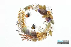 Watercolor Floral Wreath Autumn PNG Clipart Product Image 1