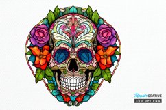 Flower Skull Stained Glass Sublimation PNG Clipart Product Image 1