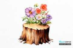 Flower Wooden Stump Watercolor Sublimation PNG Clipart Product Image 1