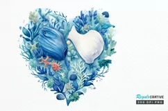 Ocean Heart Watercolor Sublimation PNG Clipart Product Image 1