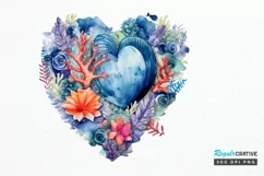 Ocean Heart Watercolor Sublimation PNG Clipart Product Image 1