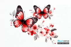 Floral Red Butterfly Couple PNG Clipart Product Image 1