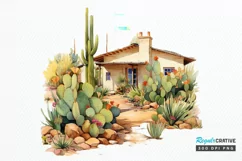 Cactus House Watercolor Sublimation PNG Clipart Product Image 1