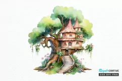 Fairy Tree House Watercolor PNG Clipart Product Image 1