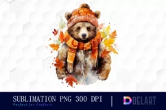 Watercolor Bear Autumn Themed Knitted PNG Clipart Product Image 1