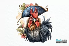 Rooster Pirate Watercolor Sublimation PNG Clipart Product Image 1