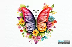 Rainbow Butterfly and Flowers PNG Clipart Product Image 1