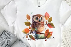 Watercolor Cute Owl with a Cup PNG Clipart Product Image 2