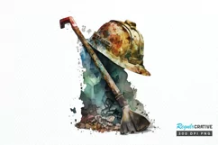 Watercolor Miner Pick Shovel PNG Clipart Product Image 1