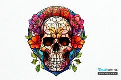 Flower Skull Stained Glass Sublimation PNG Clipart Product Image 1