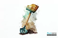 Watercolor Miner Pick Shovel PNG Clipart Product Image 1