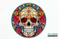 Flower Skull Stained Glass Sublimation PNG Clipart Product Image 1