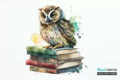 Watercolor Owl On Books PNG Clipart Product Image 1