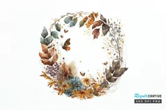 Watercolor Floral Wreath Autumn PNG Clipart Product Image 1