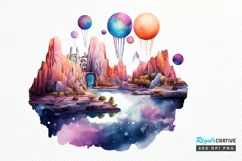 Watercolor Candy Planet Landscape PNG Clipart Product Image 1