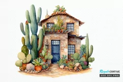 Cactus House Watercolor Sublimation PNG Clipart Product Image 1