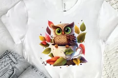 Watercolor Cute Owl with a Cup PNG Clipart Product Image 2