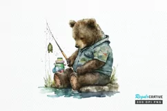Watercolor Daddy Bear Fishing png clipart Product Image 1