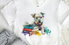 Watercolor Dog and Books PNG Clipart Product Image 2