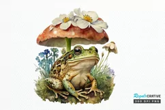 Watercolor Vintage Cute Floral Frog on a Mushroom PNG Clipa Product Image 1