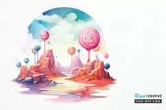 Watercolor Candy Planet Landscape PNG Clipart Product Image 1