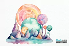 Watercolor Candy Planet Landscape PNG Clipart Product Image 1