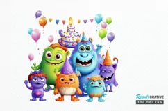Cute Monsters On Birthday Sublimation PNG Clipart Product Image 1