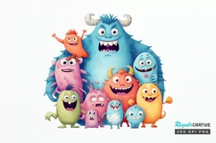Cute Monster Family Watercolor PNG Clipart Product Image 1