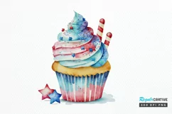 Watercolor 4th of July Cute Cupcake PNG Clipart Product Image 1