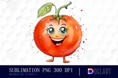 Watercolor Cute Tomato Happy Face Sublimation Graphics Product Image 1