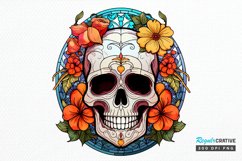 Flower Skull Stained Glass Sublimation PNG Clipart Product Image 1