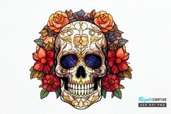 Flower Skull Stained Glass Sublimation PNG Clipart Product Image 1