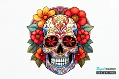 Flower Skull Stained Glass Sublimation PNG Clipart Product Image 1