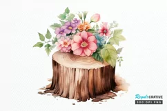 Flower Wooden Stump Watercolor Sublimation PNG Clipart Product Image 1