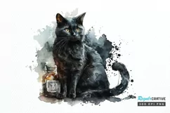Watercolor Black Cat Nurse png clipart Product Image 1