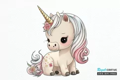 Watercolor Cute Baby Unicorn PNG Clipart Product Image 1