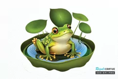 Watercolor Cute Frog on a Lilly pad PNG Clipart Product Image 1