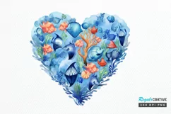 Ocean Heart Watercolor Sublimation PNG Clipart Product Image 1