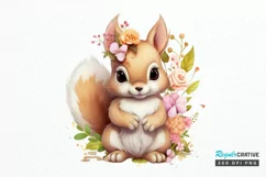 Cute Squirrel with Flowers PNG Clipart Product Image 1