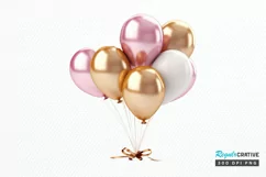 Gold Chrome and Pink Balloons PNG Clipart Product Image 1