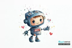 Robot Boy Watercolor Sublimation PNG Clipart Product Image 1