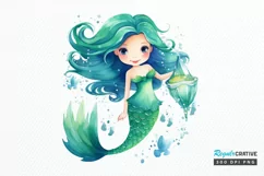 Cute Mermaid Watercolor PNG Clipart Product Image 1