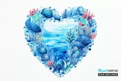Ocean Heart Watercolor Sublimation PNG Clipart Product Image 1