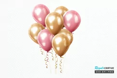 Gold Chrome and Pink Balloons PNG Clipart Product Image 1